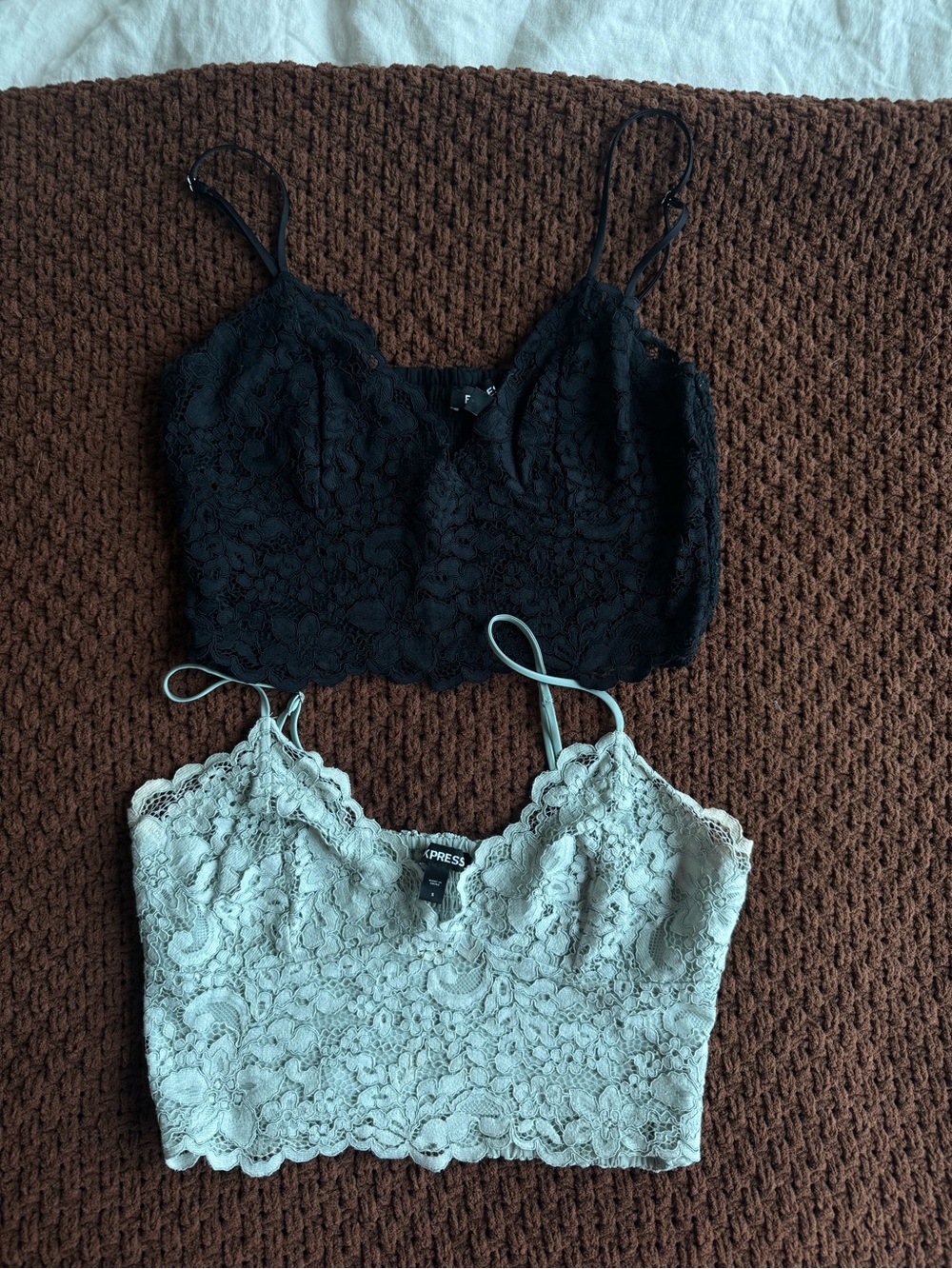 Express Lace Camisole Bralette Set - Black & Mint Green